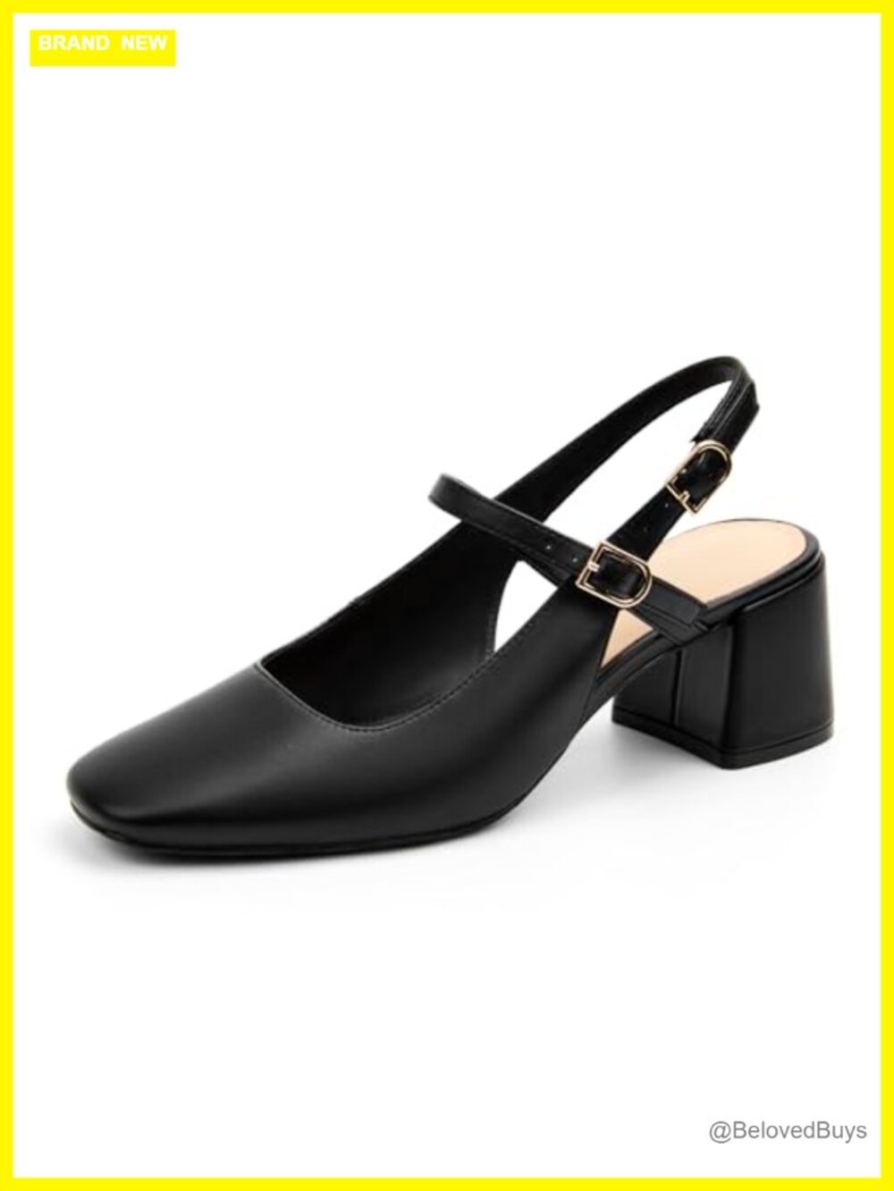 Womens Mary Jane Chunky Low Block Heels Square Toe Buckle Strap Faux Leather